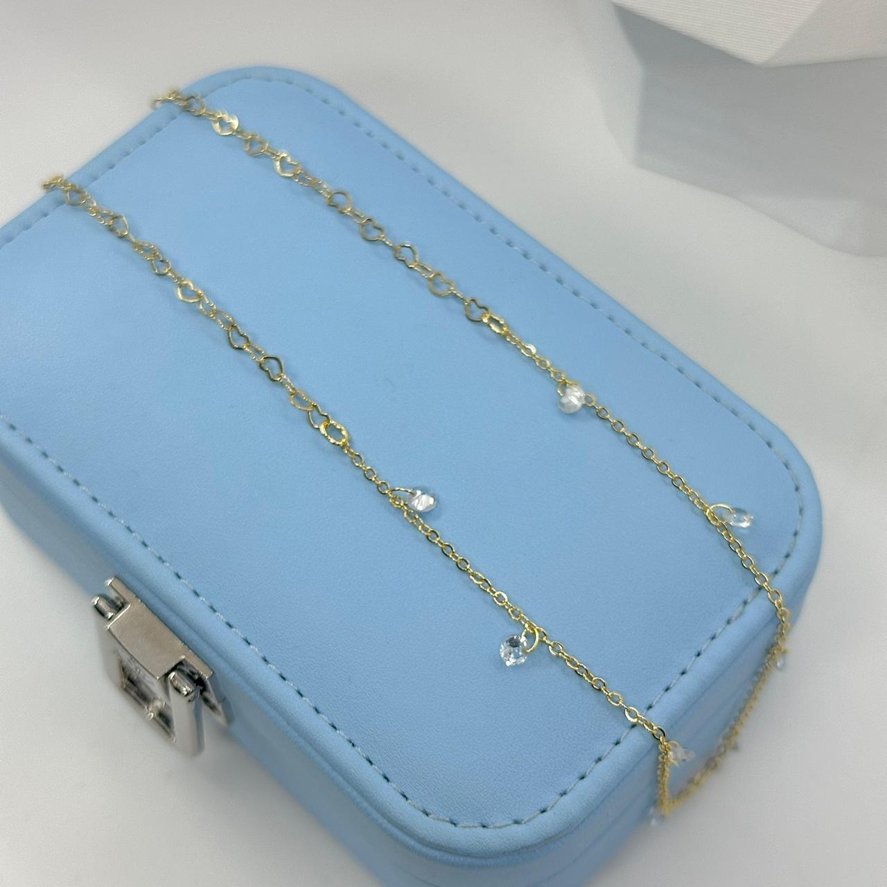 CHOKER MINI CRISTAIS PENDURADOS CORRENTE CORAÇÃO CO2068