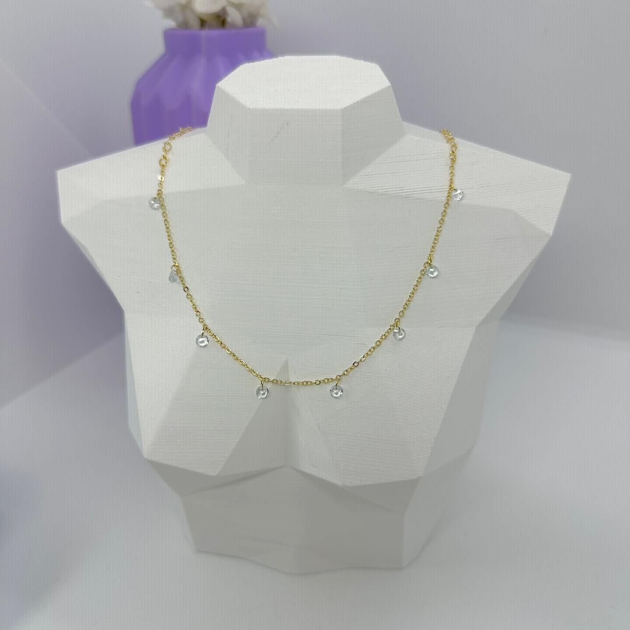 CHOKER MINI CRISTAIS PENDURADOS CORRENTE CORAÇÃO CO2068