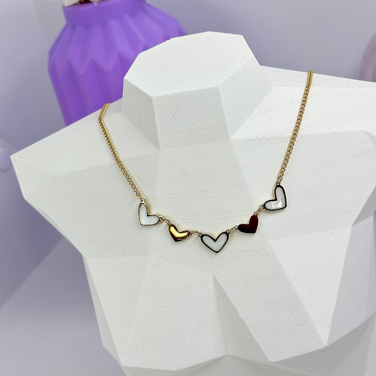 COLAR QUINTETO CORAÇÕES AÇO 316L CS2219
