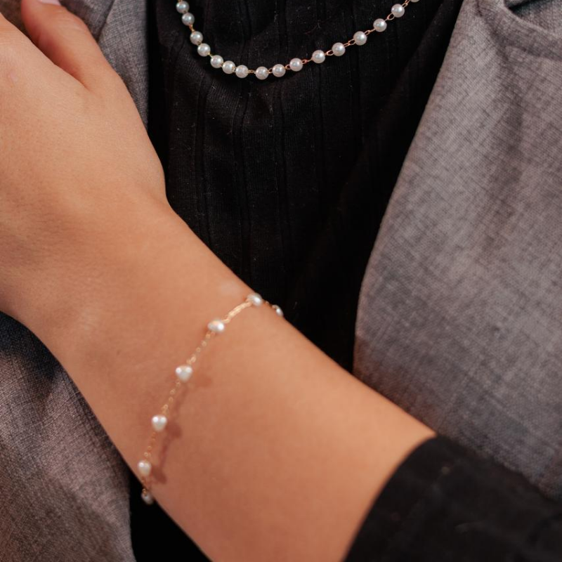 Pulseira Pérola De Coração Delicada Best-seller Banhado Em Ouro