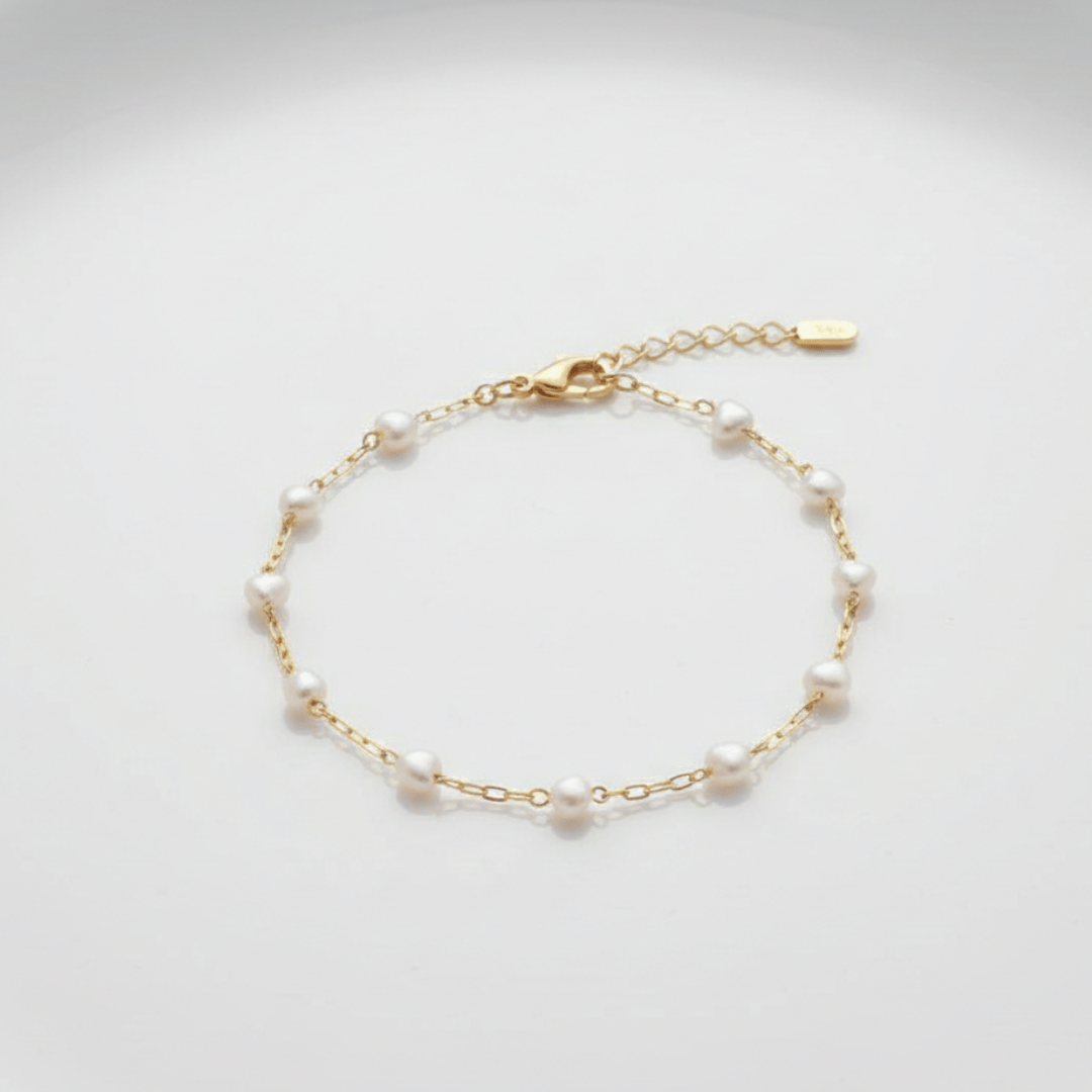 Pulseira Pérola De Coração Delicada Best-seller Banhado Em Ouro