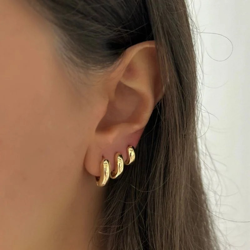 Brinco Trio De Argolas Lisas Best Seller Banhado Em Ouro