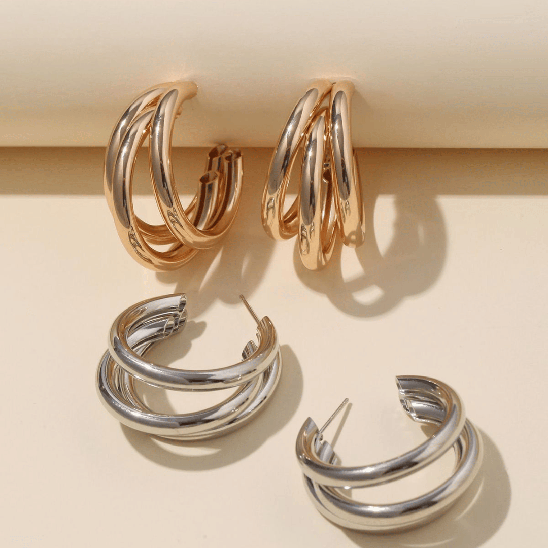 Argola Tripla meio trabalhada 30mmx17mm tarraxa