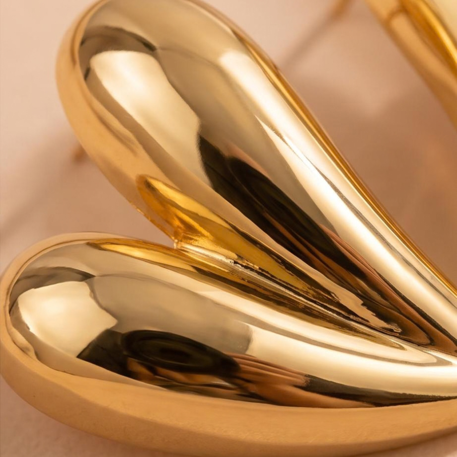 Brinco Coração duas gotas - Banho de Ouro