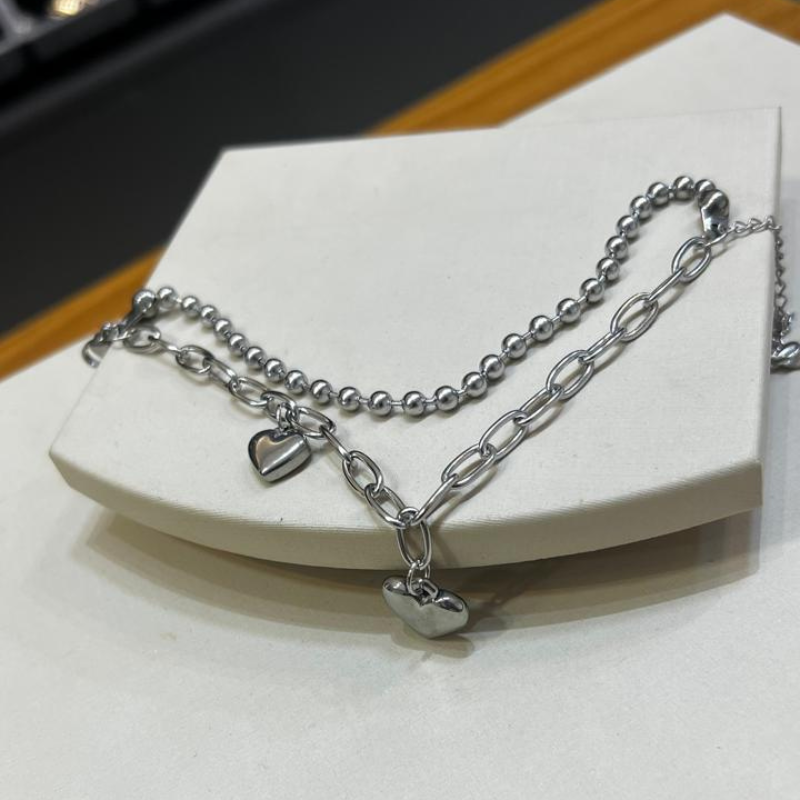 Pulseira dupla dois corações - Aço Inox com Banho de Ouro