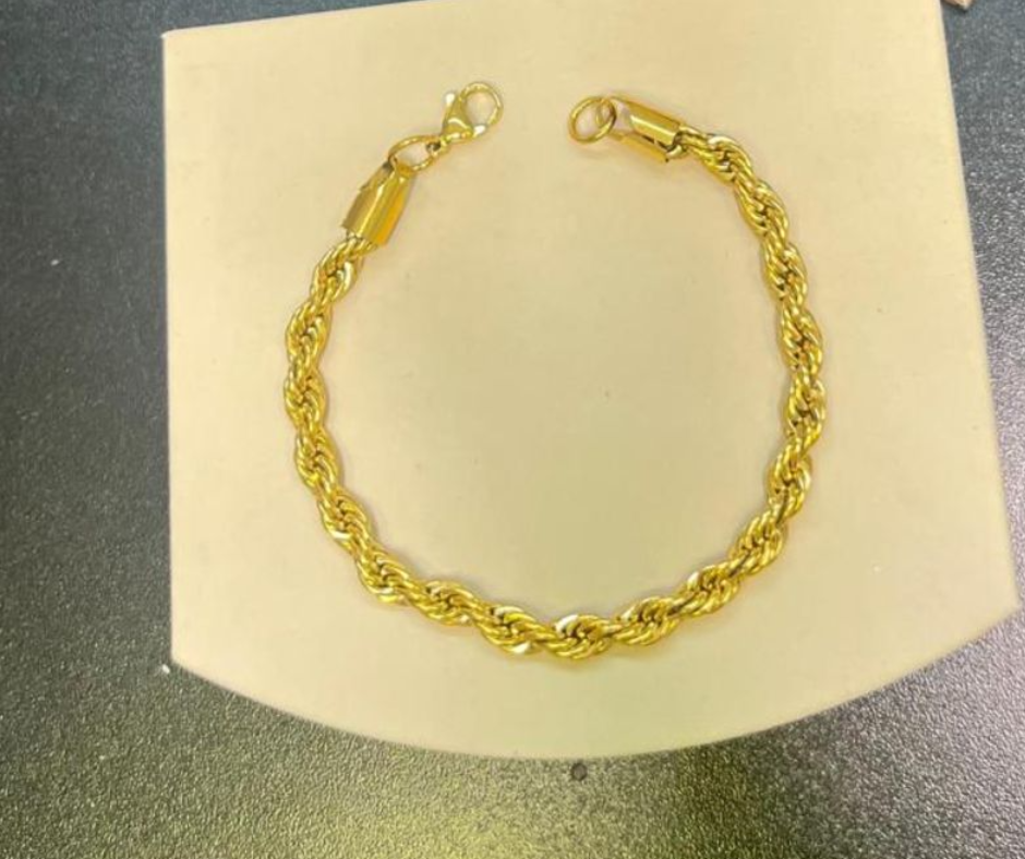 Pulseira Cordão Torcido 4mm 21cm - Aço com Banho