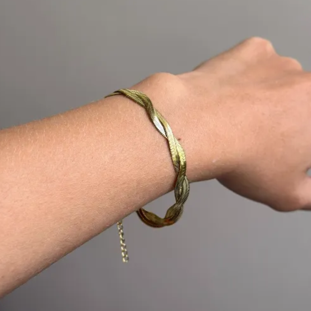 Puslseira de Fita trançada de 6mm - Aço com Banho de Ouro