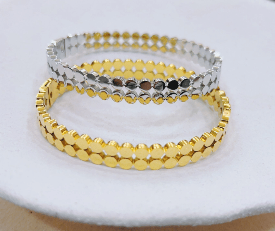 Bracelete em Aço Inox Esferas - Aço com banho de Ouro