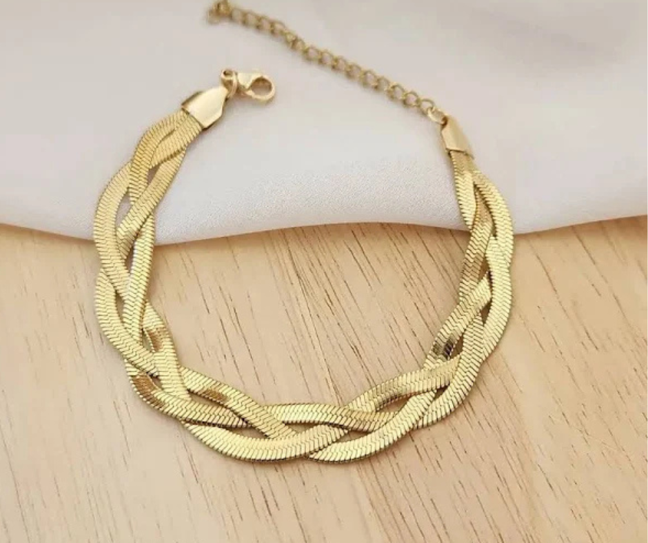 Pulseira de Fita Trançada tripla - Aço com banho de Ouro