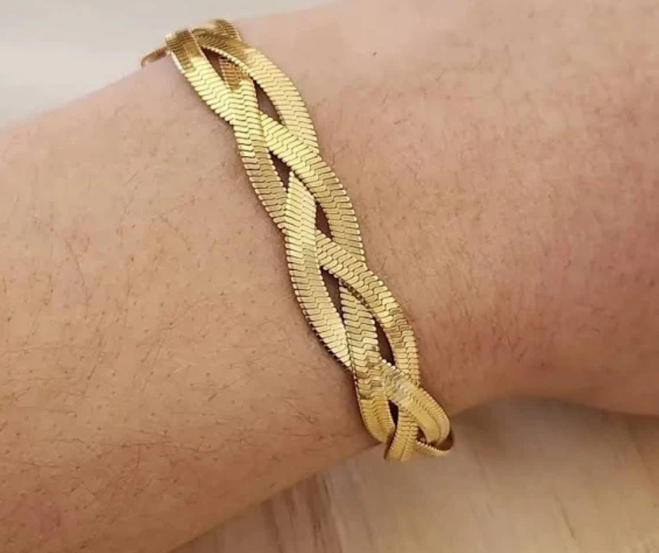 Pulseira de Fita Trançada tripla - Aço com banho de Ouro
