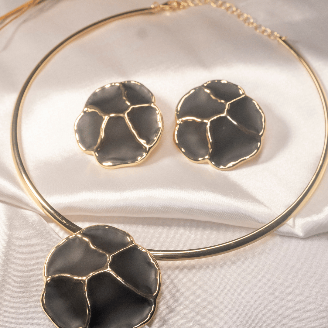 Conjunto de Flor preta fosca - Aro