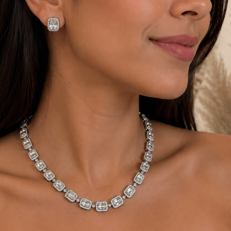 Conjunto em Riviera com zircônias retangulares Cravejada em Volta