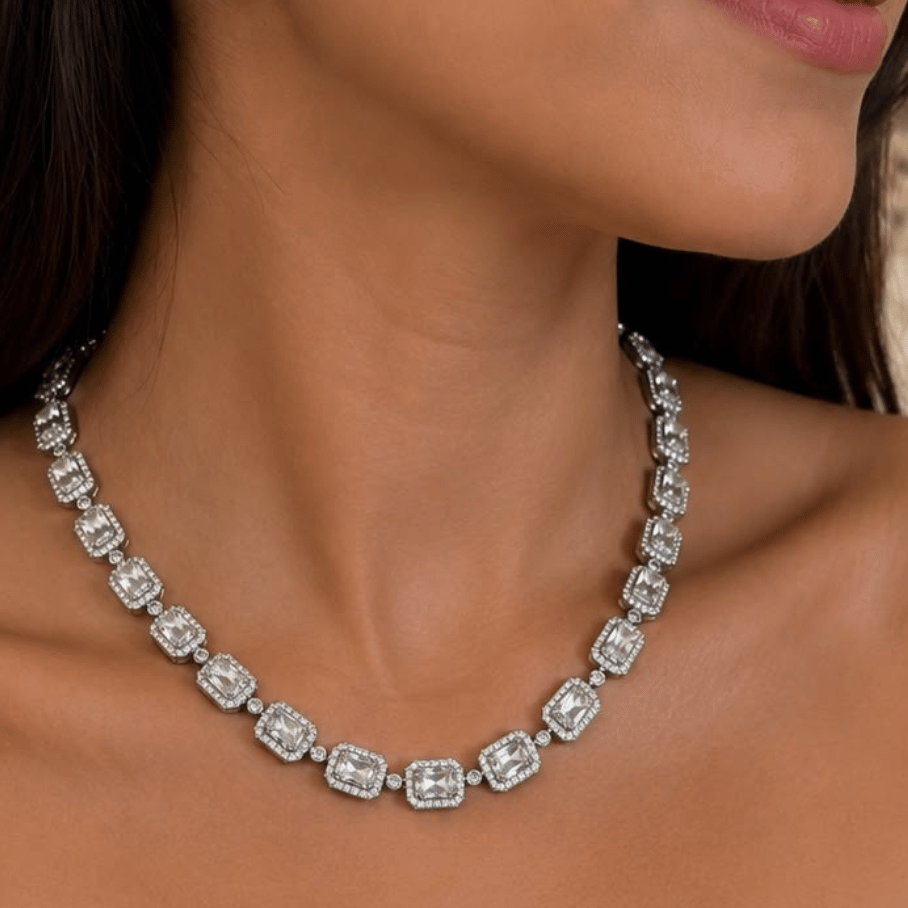Conjunto em Riviera com zircônias retangulares Cravejada em Volta