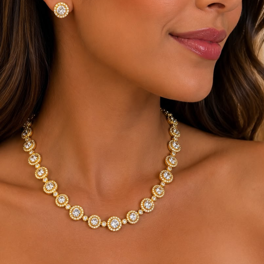 Conjunto Riviera Ponto de Luz Banho de Ouro