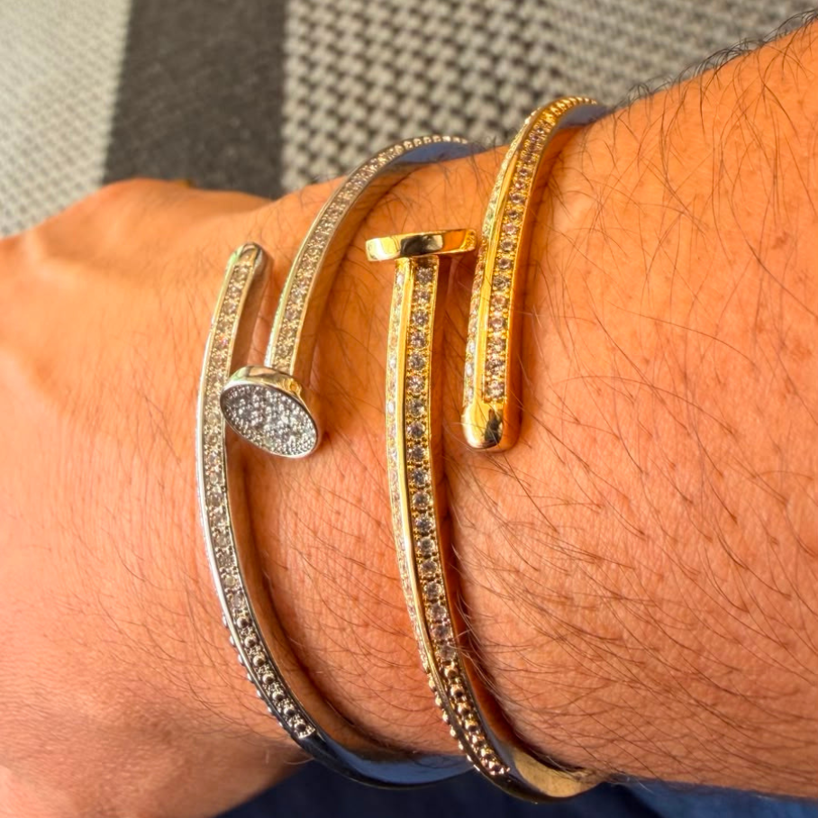 Bracelete Prego Cravejado - Banho de Ouro