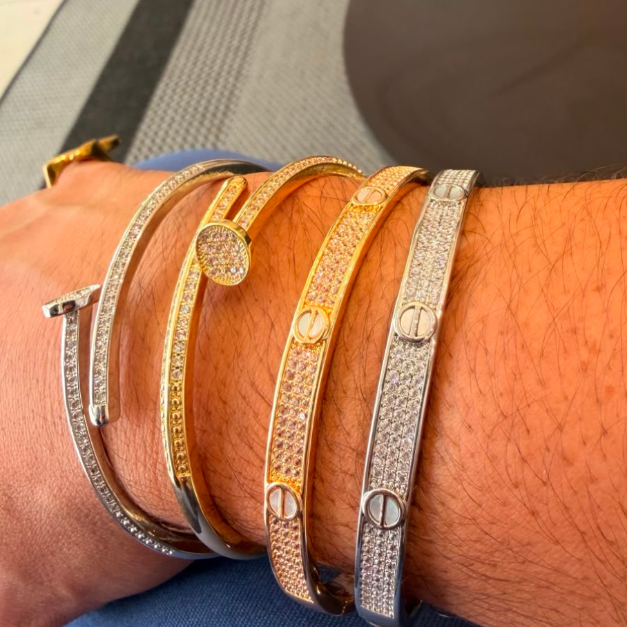 Bracelete Prego Cravejado - Banho de Ouro