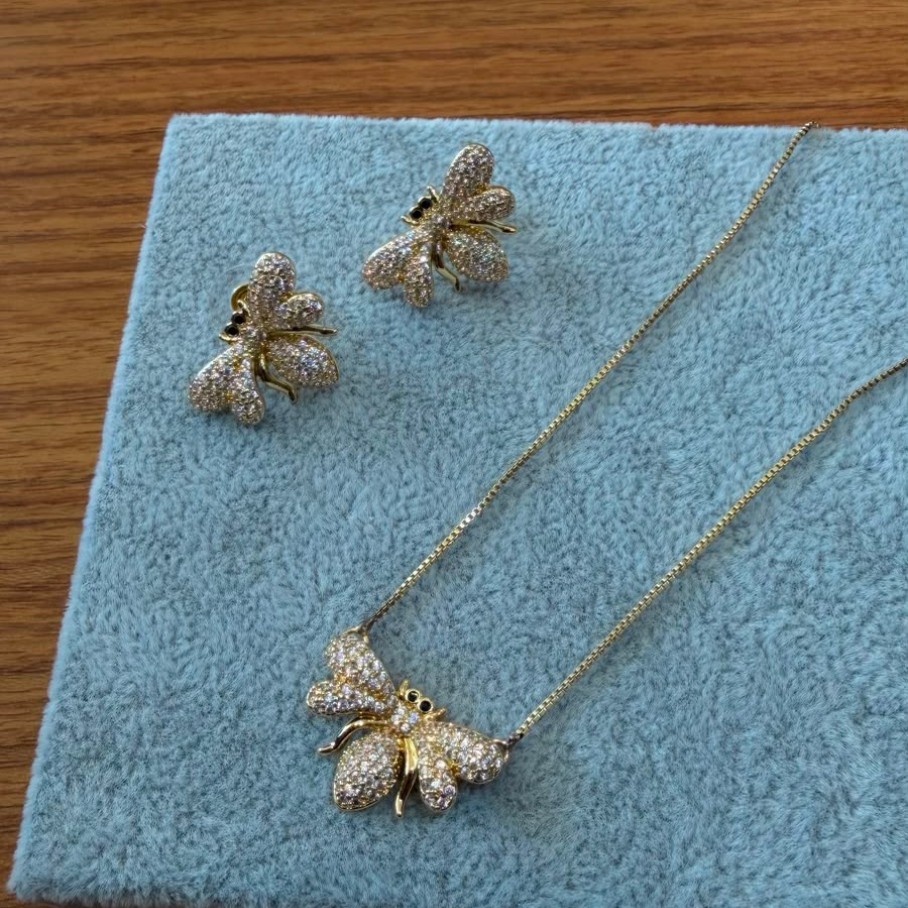 Conjunto Borboleta Cravejada - Transparente