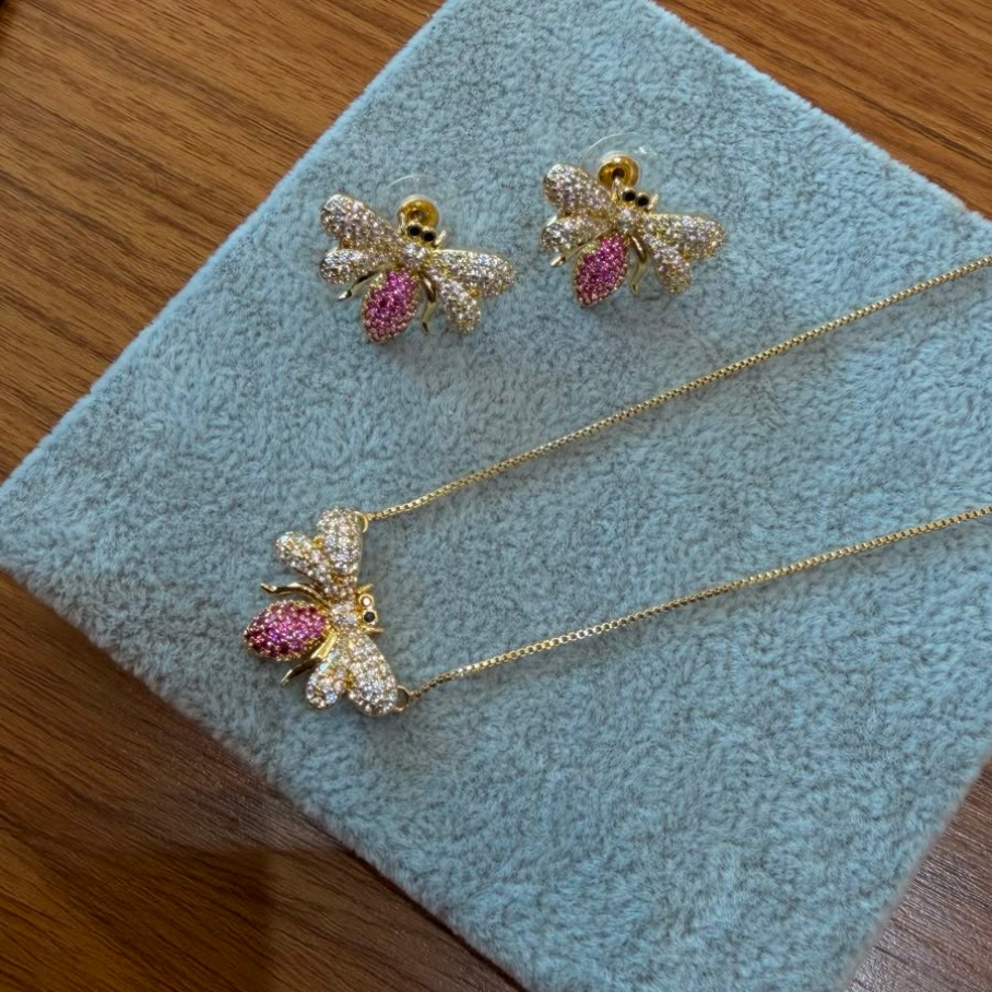 Conjunto Borboleta Cravejada - Rubi