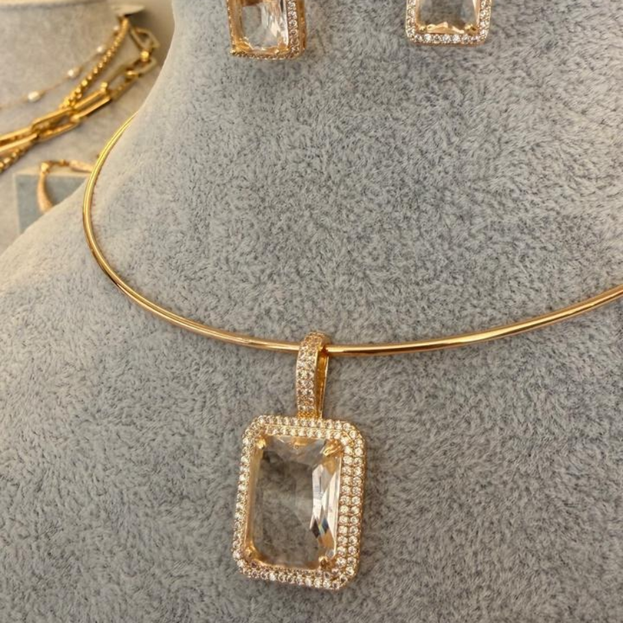 Conjunto Aro Pedra Retangular - Translucida transparente