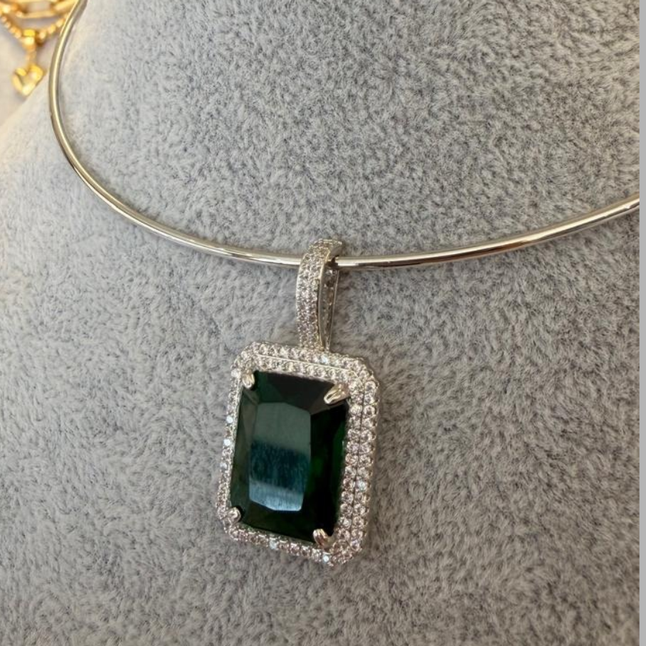 Conjunto Aro Pedra Retangular - Translucida Verde