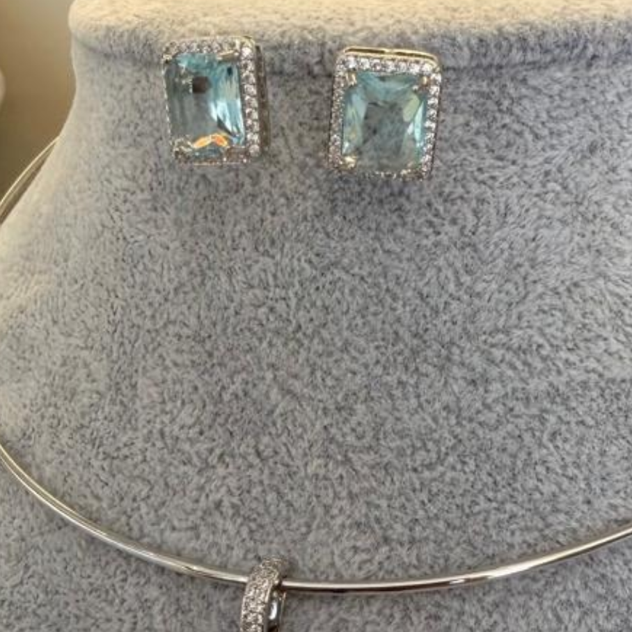 Conjunto Aro Pedra Retangular - Translucida Azul