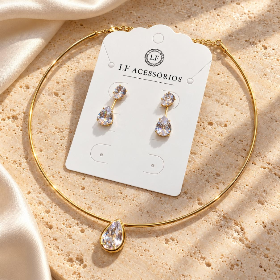 Conjunto em Aro com gota em Zirconia