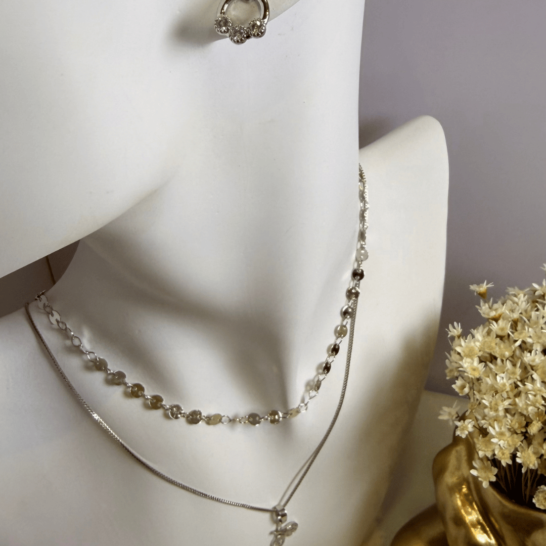 Conjunto Choker e veneziana Pingente Raquete - Banho de Rodio