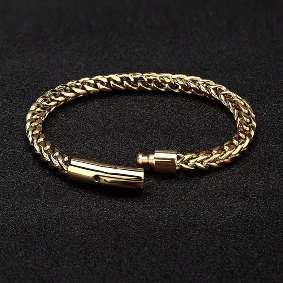 Pulseira Masculina em Elo Grumet dupla em aço inox com banho Fecho com Trava