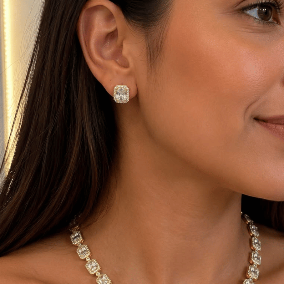Conjunto em Riviera com zircônias retangulares Cravejada em Volta