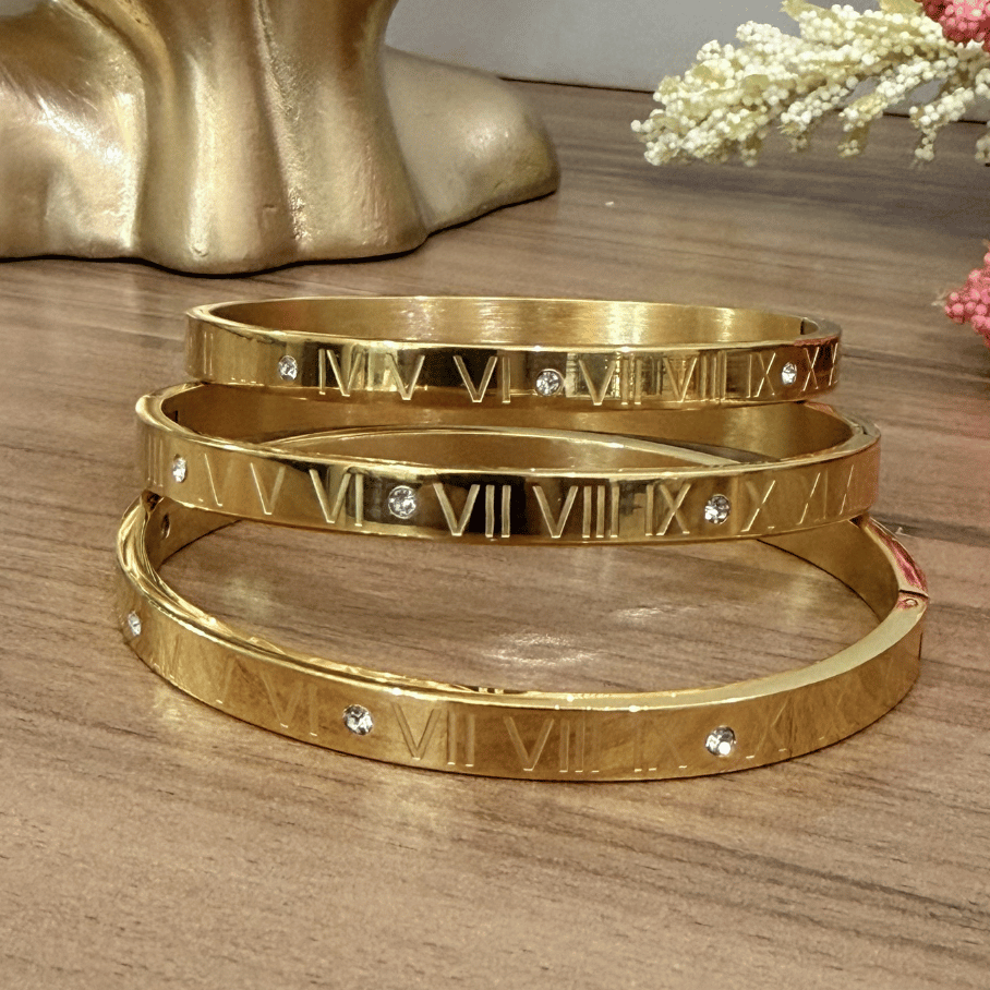 Bracelete Numeros Romanos - Aço com Banho