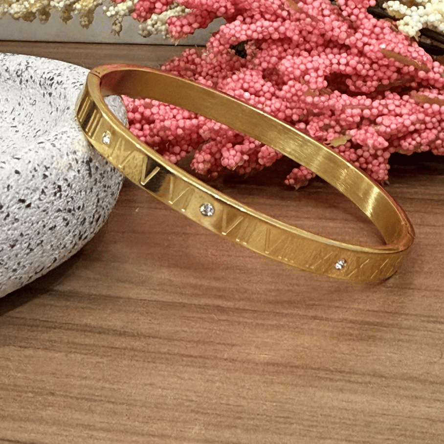 Bracelete Numeros Romanos - Aço com Banho