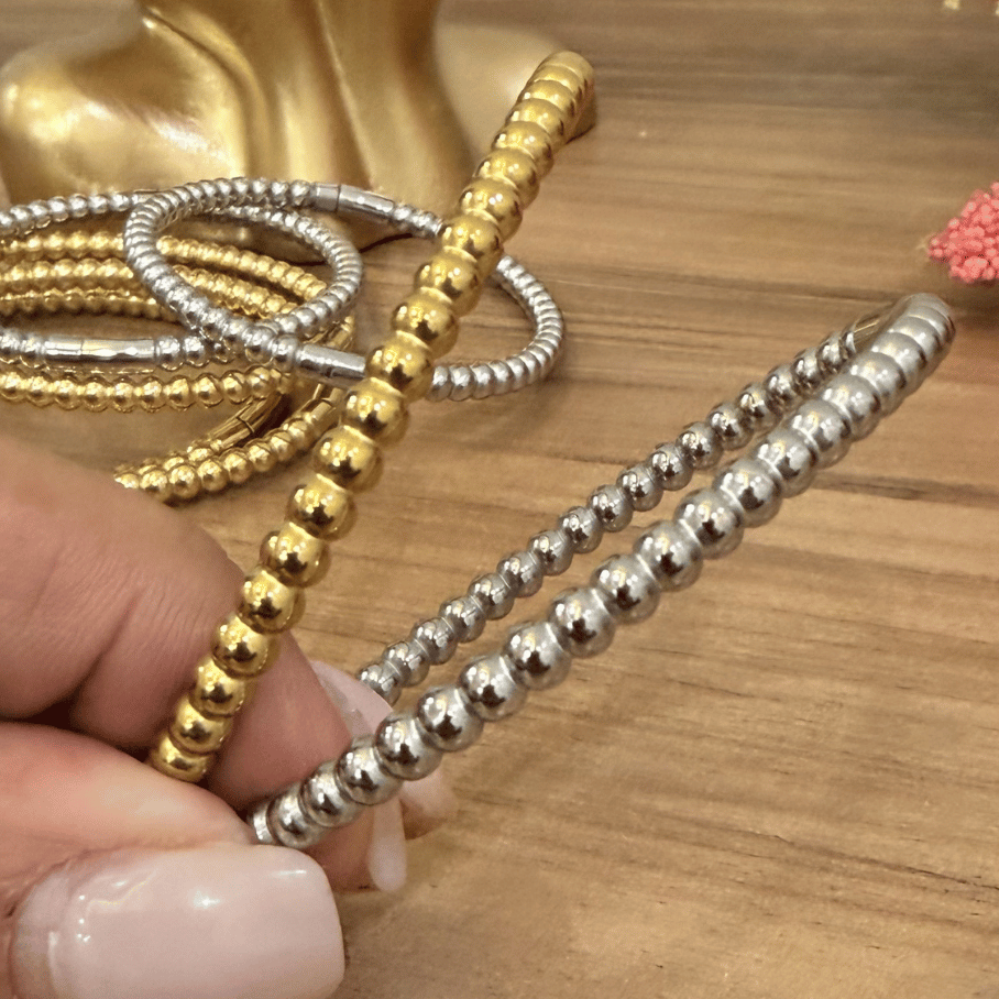 Bracelete de Esferas - Aço com banho de Ouro