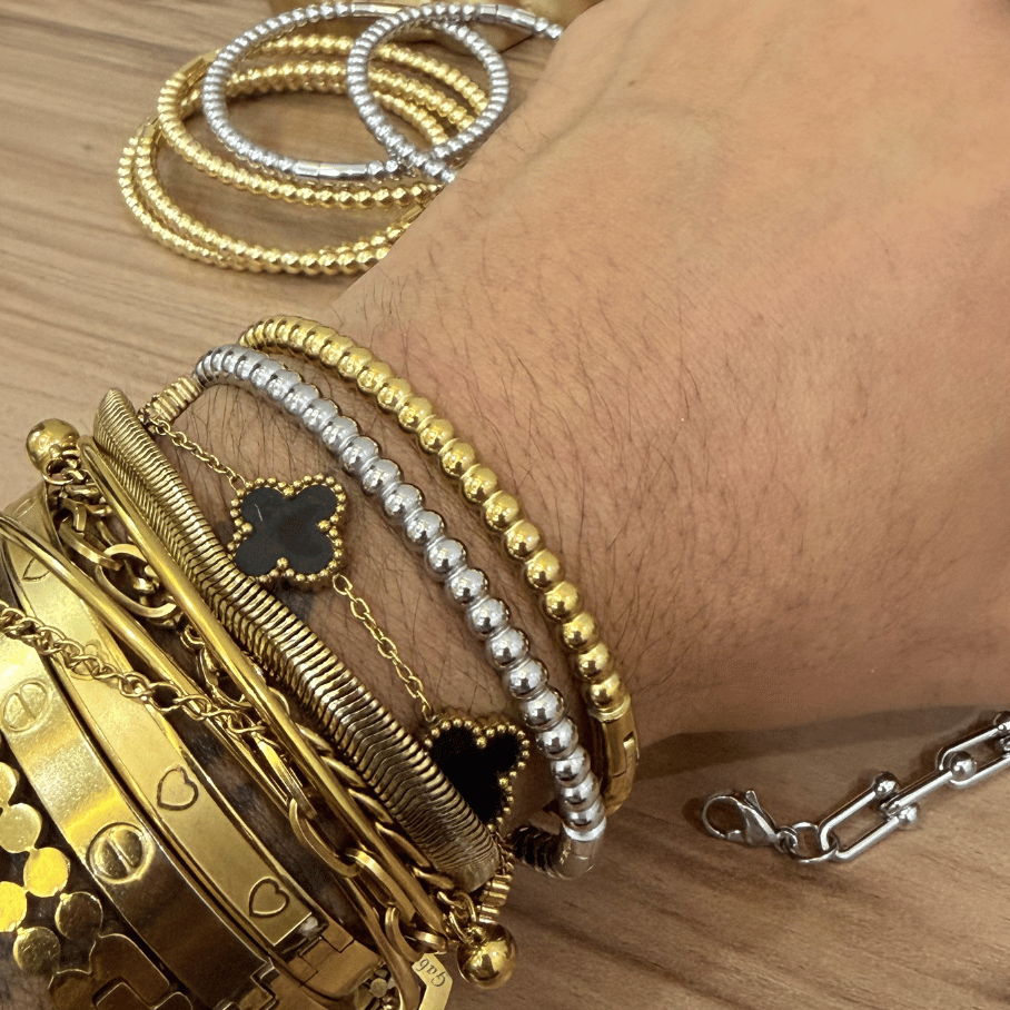 Bracelete de Esferas - Aço com banho de Ouro