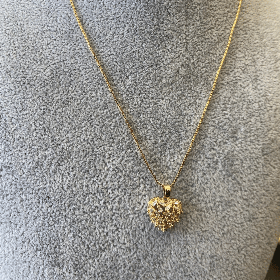 Conjunto de Coração Baguetes - Banho de ouro