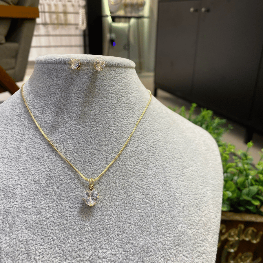Conjunto Ponto de Luz Coração - Banho de ouro