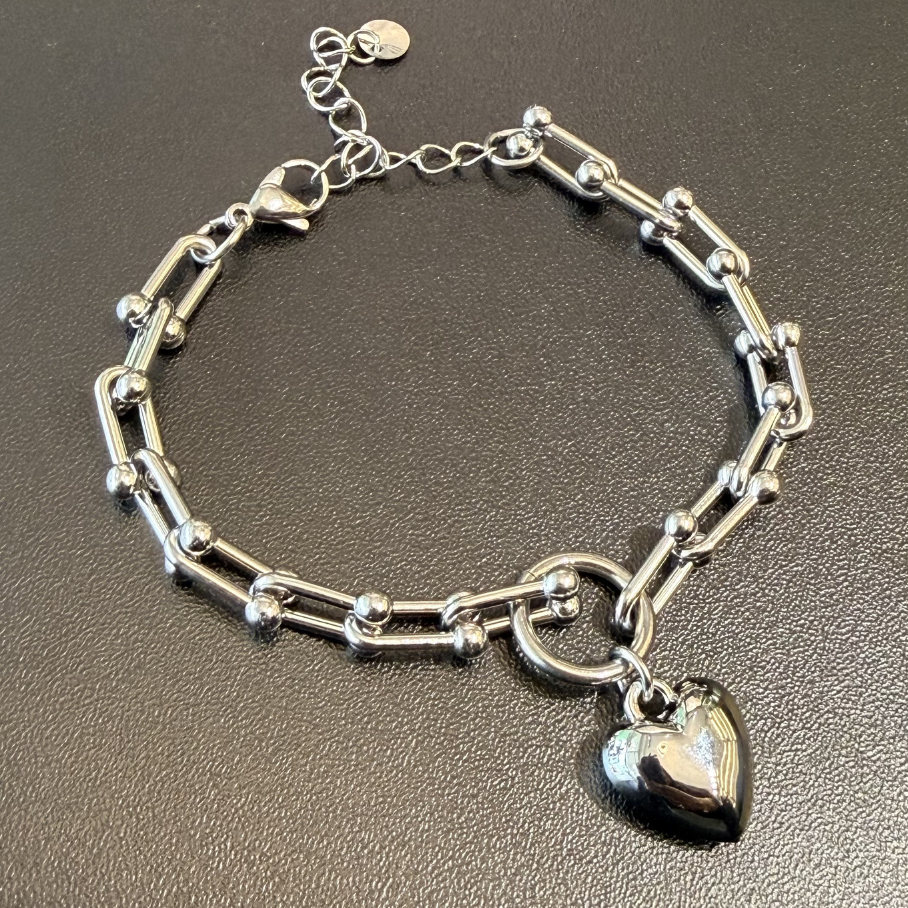 Pulseira de Elos com pingente de coração - Aço Inox