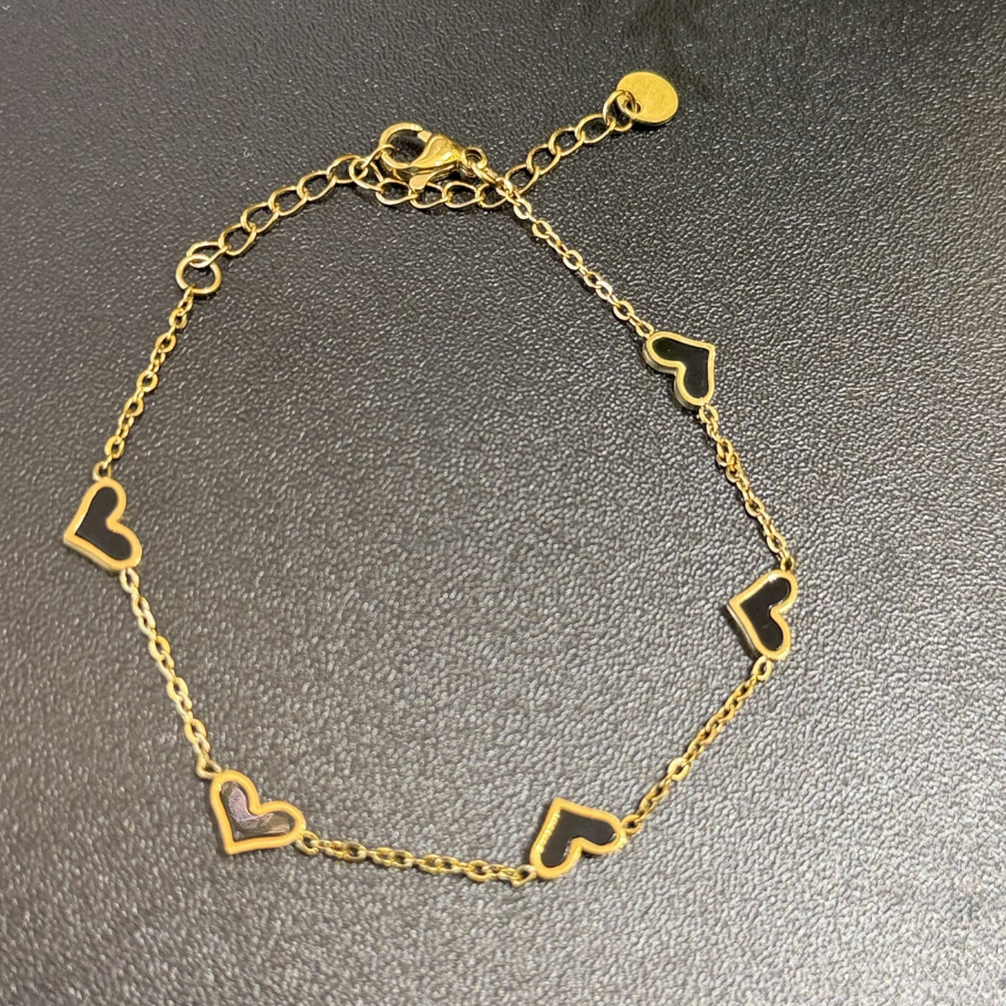 Pulseira de coração Pedra Resina - Aço Banho Preto
