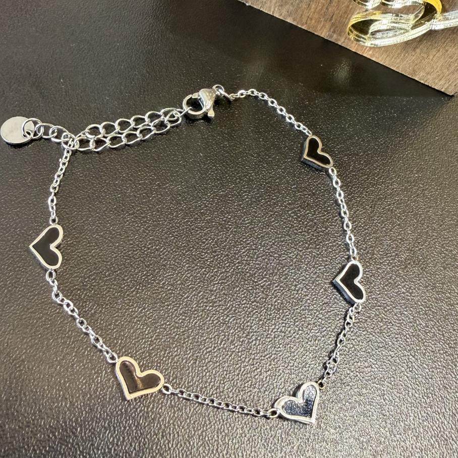 Pulseira de coração Pedra Resina - Aço Inox Preto