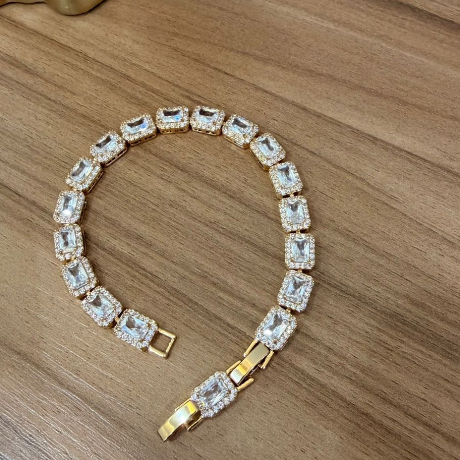 Pulseira Riviera Retangular - Banho de Ouro
