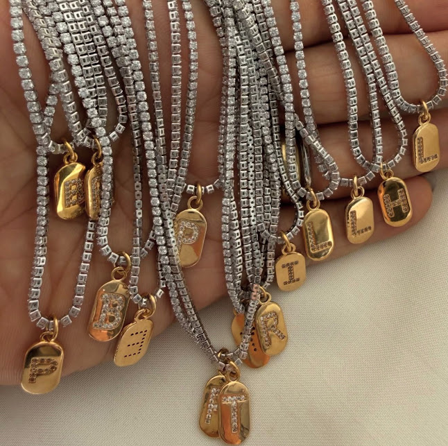 Colar Riviera Com Pingente de Letra Cravejado- Banhado a Ouro 18k